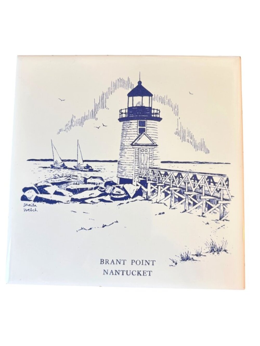Vintage Brant Point Nantucket Ceramic Trivet Tile Wall Decor Screencraft 6x6